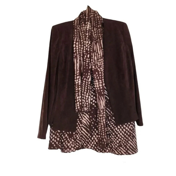 Leslie Fay Women’s 3 Piece Suit Casual Skirt Outfit Faux Suede Jacket Brown Size - Picture 1 of 7